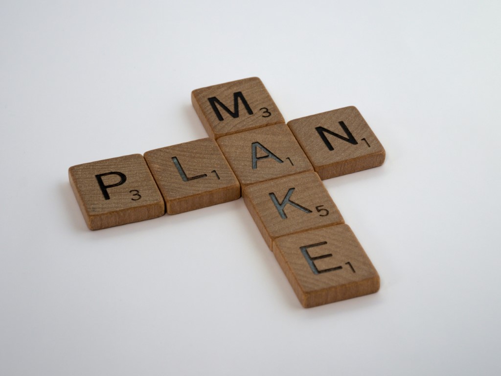scrabble tiles spelling Plan and Make